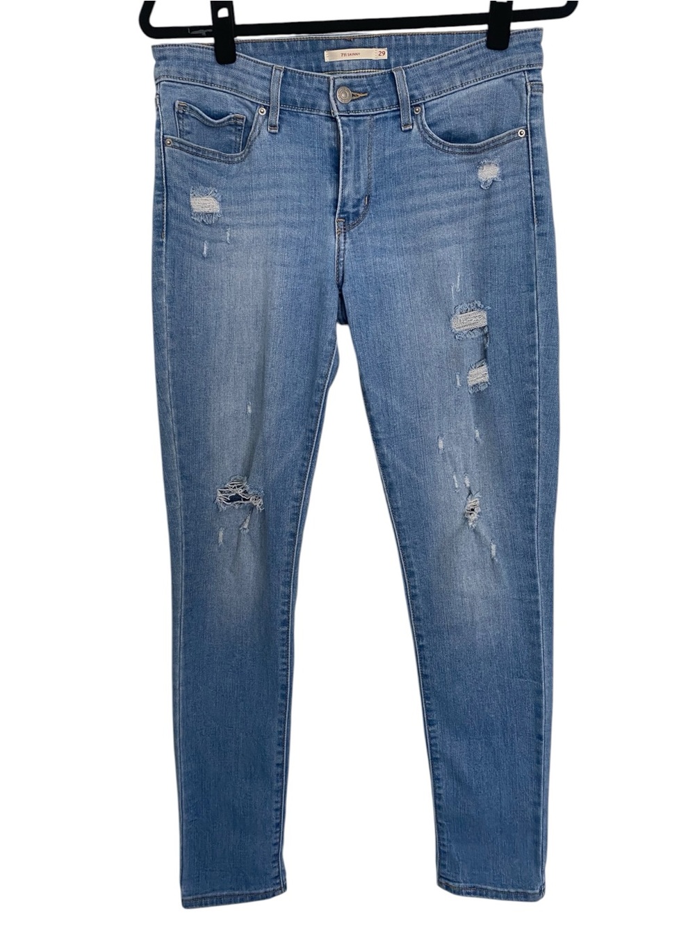 Levi’s 711 Distressed Skinny Jeans Womens 29 Light Wash Mid Rise